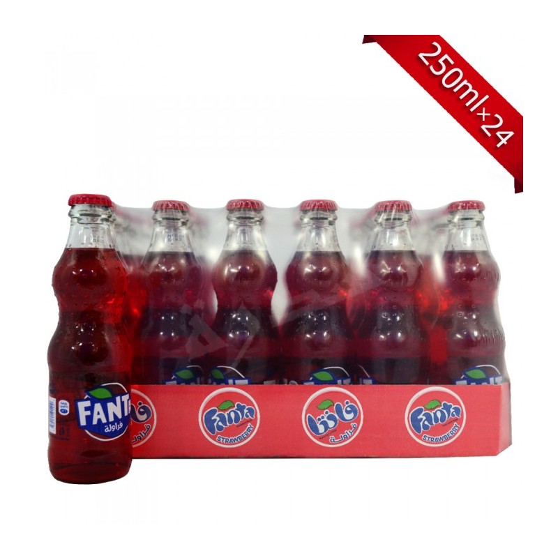 Carton of Fanta Strawberry Drink, 250ml Glass Bottles * 24
