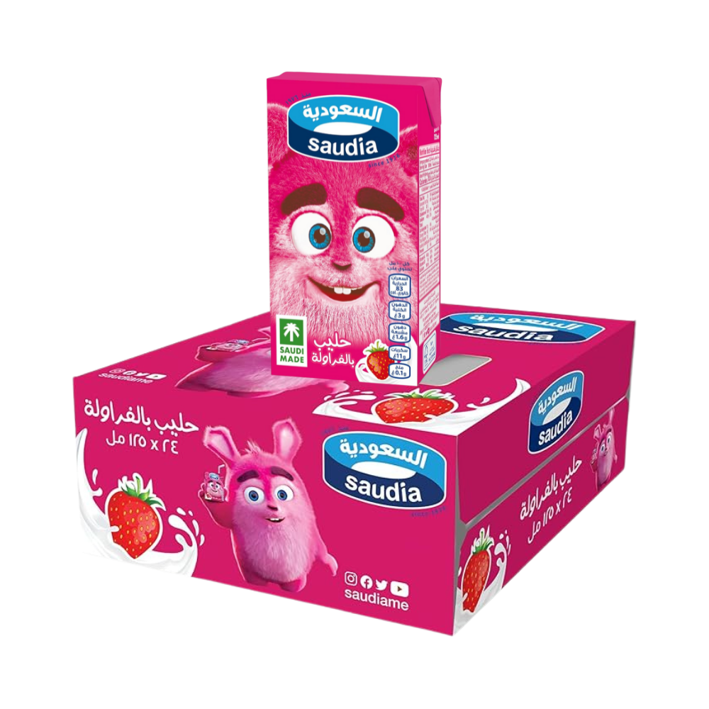 Saudi Milk Carton, Strawberry Flavor, 125ml (24 packs)