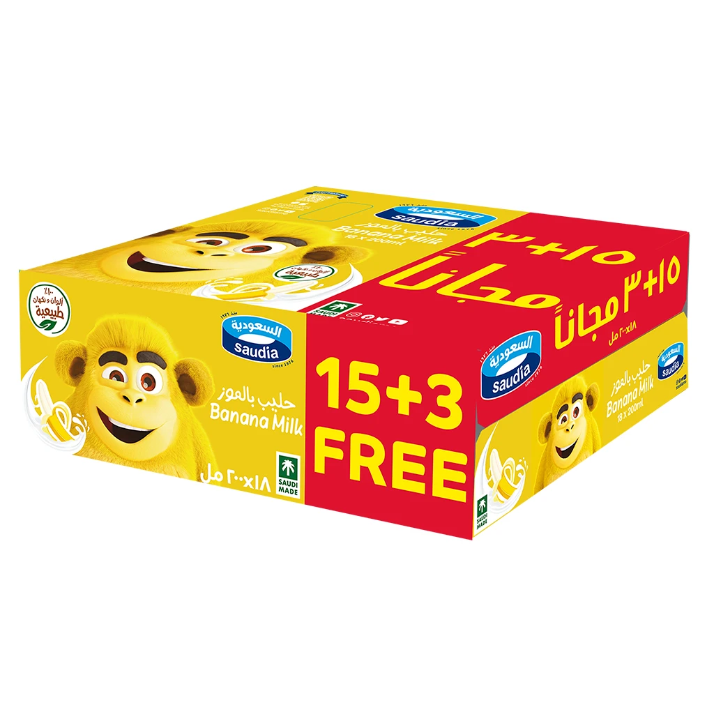 كرتون حليب السعودية بالموز 200مل * 18 حبة