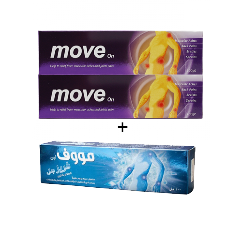 مووف اون لتخفيف المؤقت لآلام المفاصل والعضلات + مووف اون فريز جل العلاج بالتبريد ( عرض 1+2 مجانا )